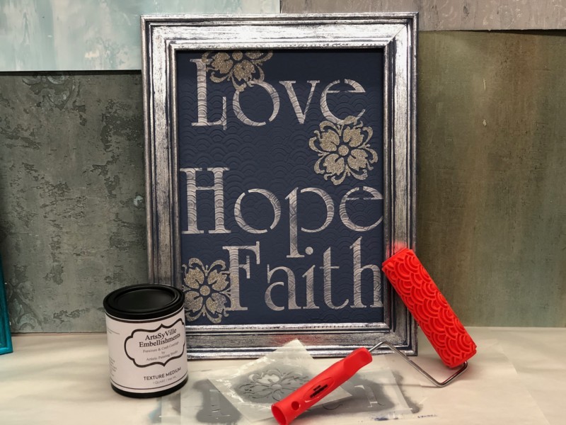 Love, Hope, Faith Stencils with Mermaid Roller and Metallic Foiled Frame 